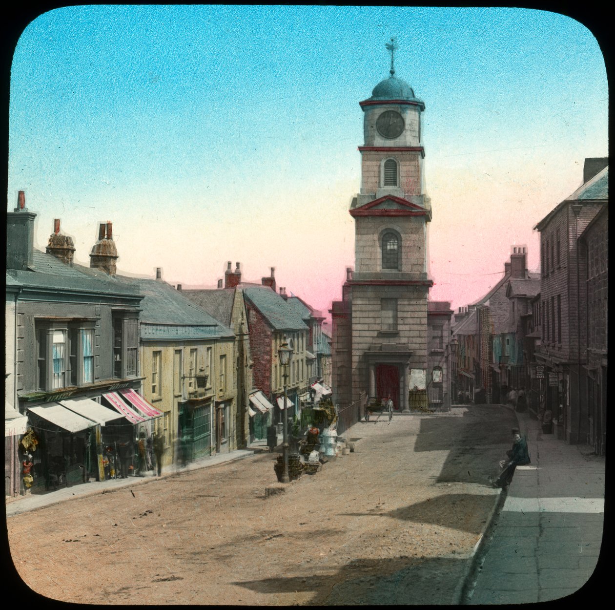 Rådhus og Market Street, Penryn, Cornwall, slutningen af det 19. eller begyndelsen af det 20. århundrede af Church Army Lantern Department