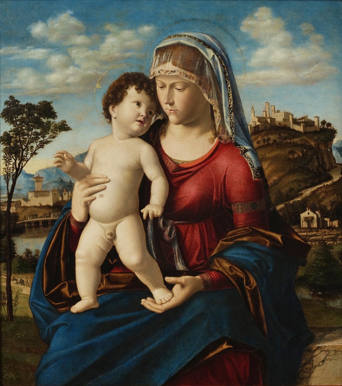 Madonna og barn i et landskab af Cima da Conegliano
