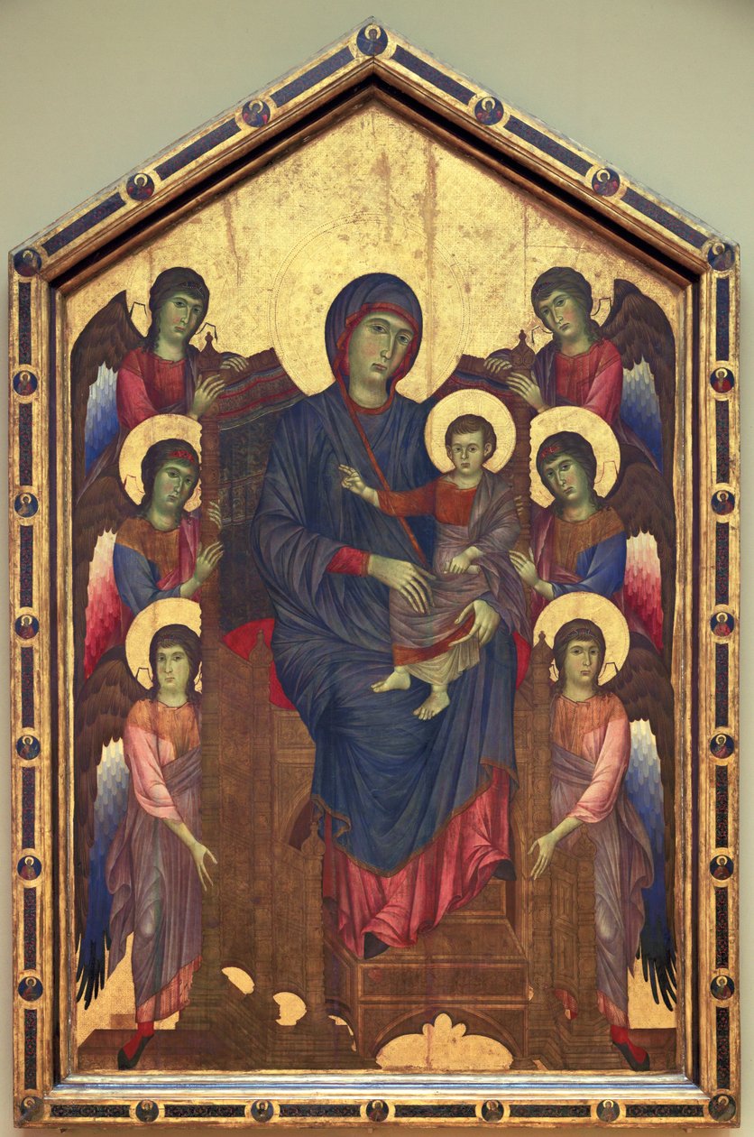 Jomfruen og barnet i majestæt omgivet af seks ... af Cimabue (c.1240 c.1301)