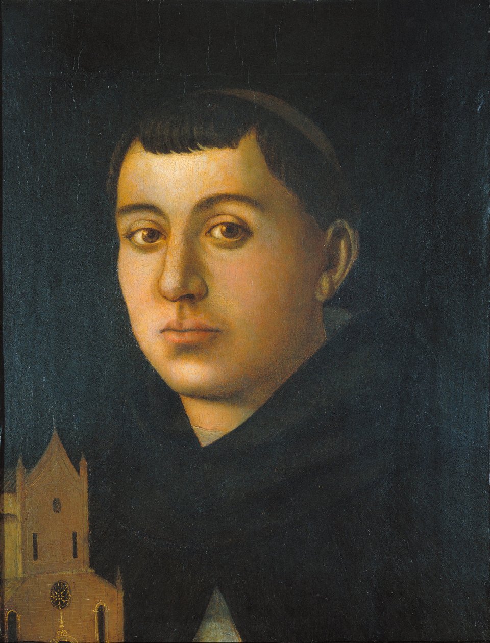 Munkehellig med en model af en kirke af Circle of Bartolomeo degli Erri