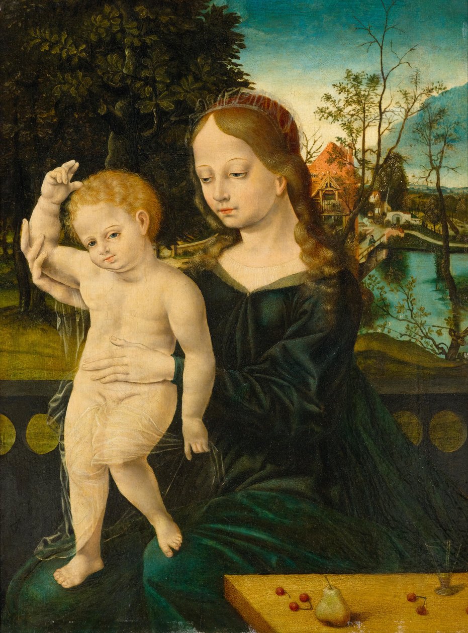 Madonna og barn foran et flodlandskab af Bernard van Orley