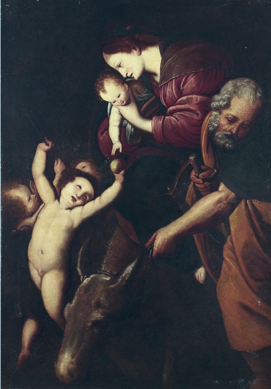 Den hellige familie på flugten til Egypten af Circle of Giovanni Battista Crespi
