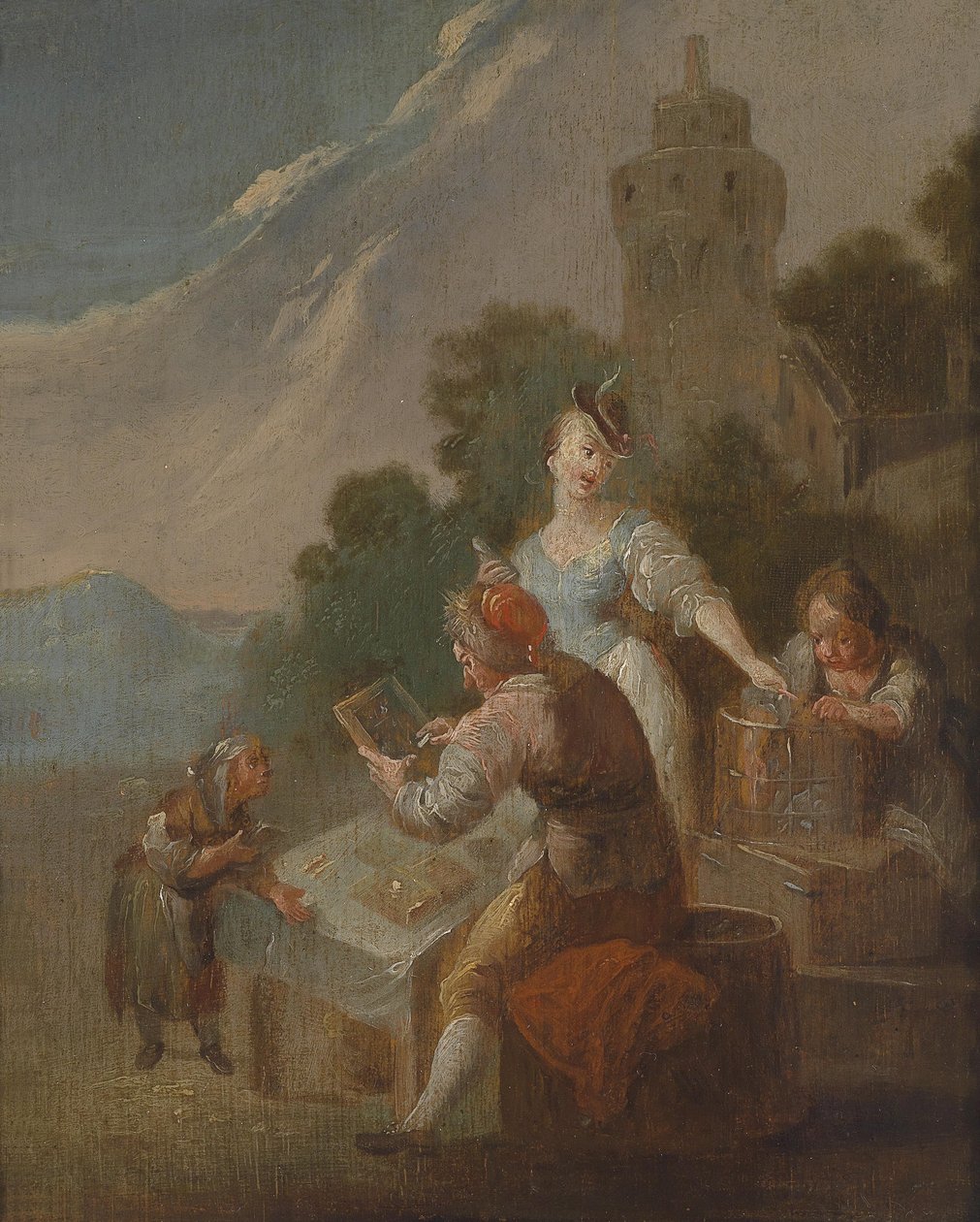 Børn i klassen udendørs af Circle of Johann Georg Platzer