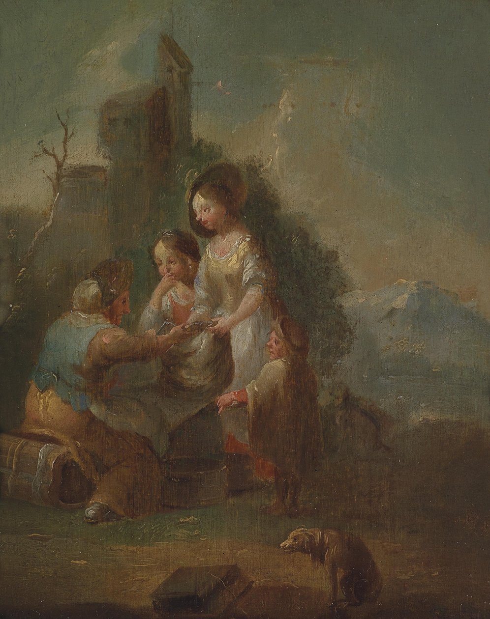 Børn i klassen udendørs af Circle of Johann Georg Platzer