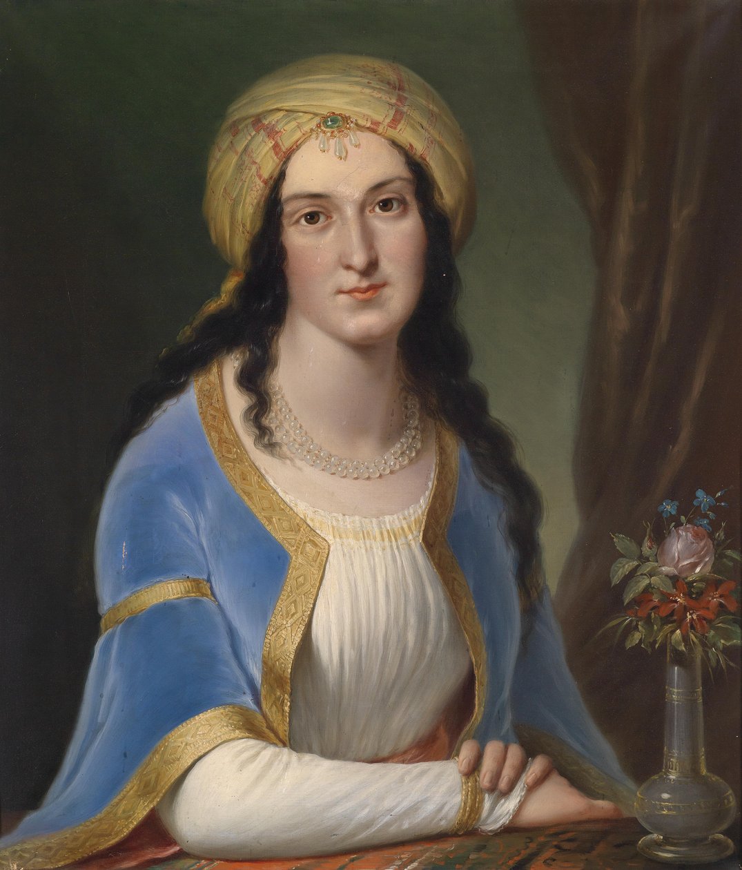 Portræt af en dame iført en turban af Circle of Josef Grassi