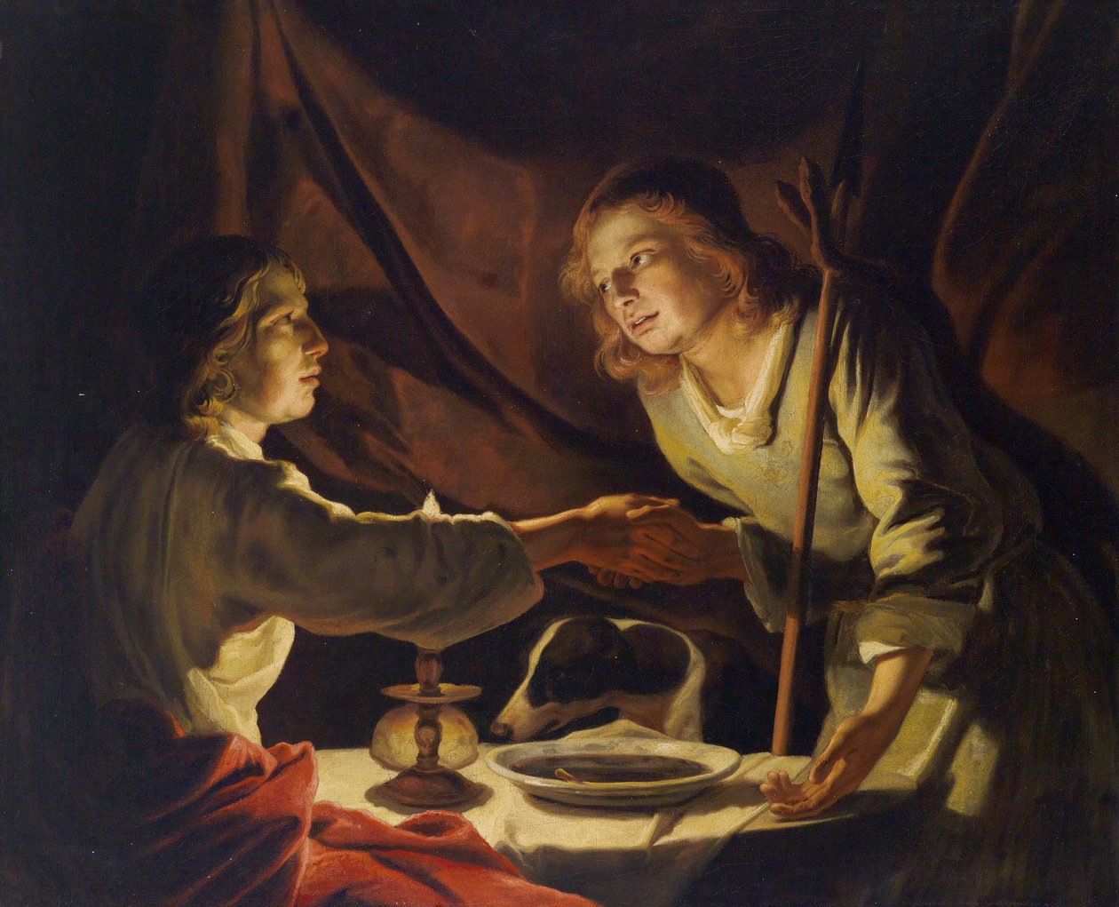 Esau sælger Jacob førstefødselsretten eller The Lentil Dish af Circle of Matthias Stom
