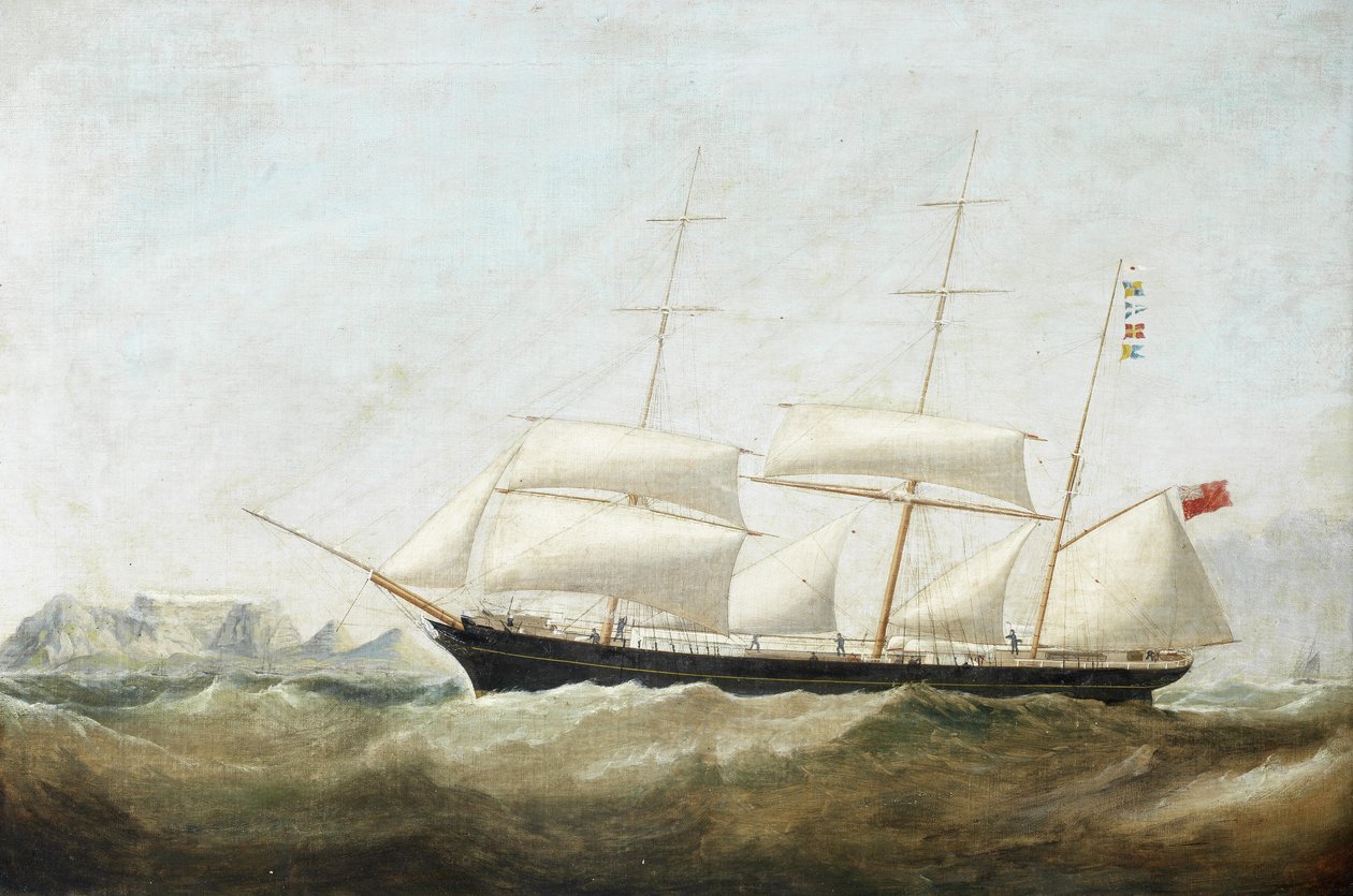 En barke, der slår ind i Table Bay i en sydøstlig kuling af Circle of Samuel Walters