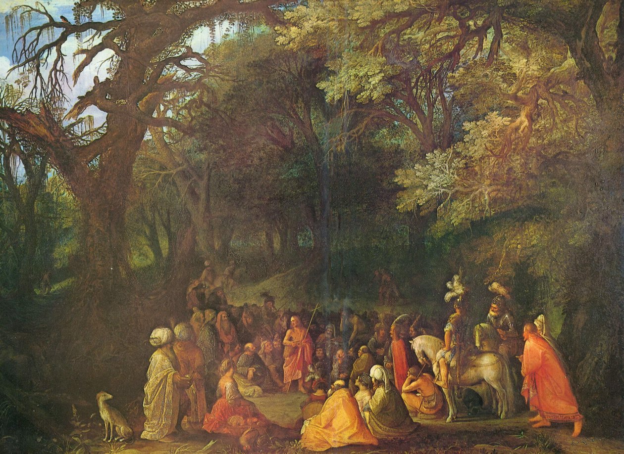 Tysk: Die Predigt Johannes des Täufers Johannes Døberens prædiken af Circle of Adam Elsheimer