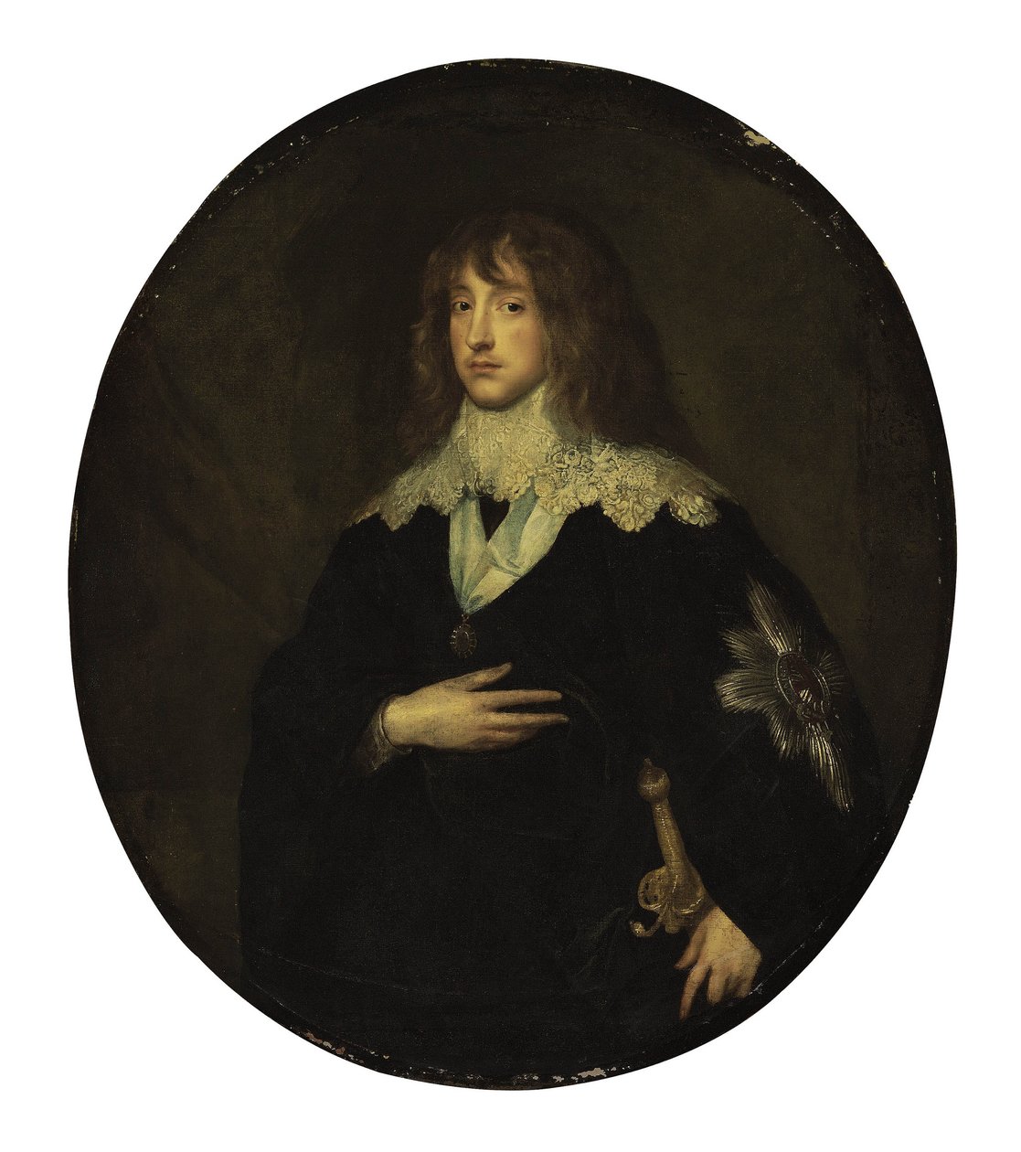 Portræt af prins Karl Ludvig, kurfyrste af Pfalz (1617-1680) som ridder af Hosebåndsordenen af Circle of Anthony van Dyck