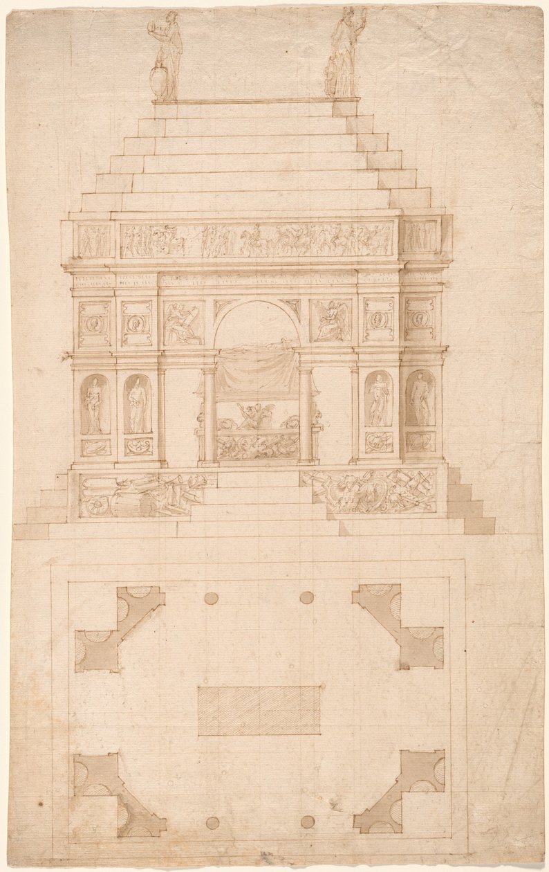 An Imperial Tomb: Højde og grundplan af Circle of Antonio da Sangallo