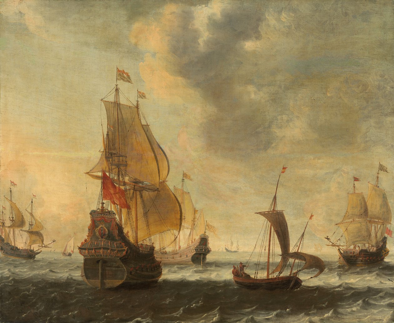 Hollandske skibe i en livlig brise af Circle of Jacob Adriaensz Bellevois