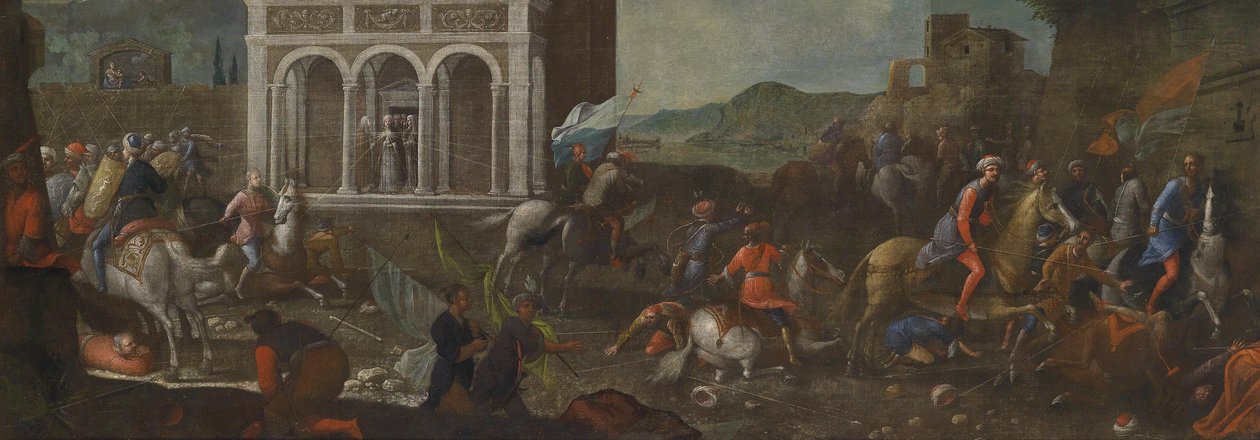 Den hellige Katarina af Siena forsvarer en by mod tyrkerne af circle of Vittore Carpaccio