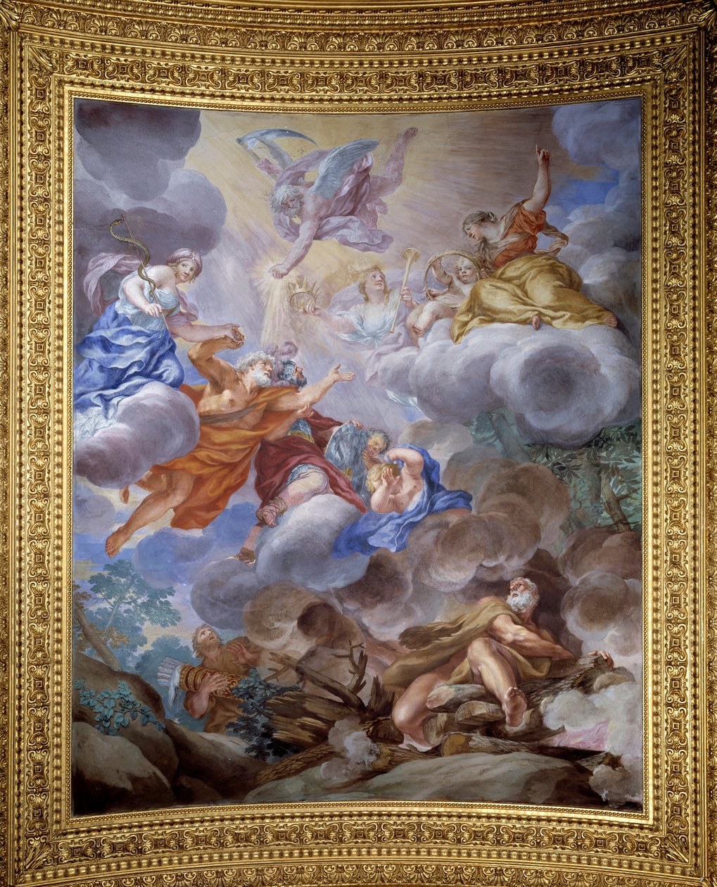 Allegori om Saturn, der hyldes for storheden i familien Medici - Fresco af Ciro Ferri