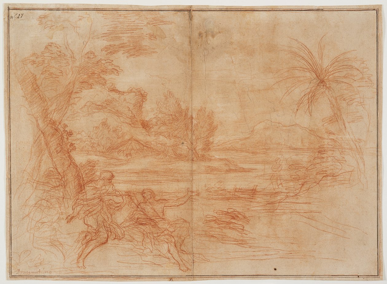 Johannes der Täufer offenbart Christus den Heiligen Petrus und Andreas (recto); Heidnisches Opfer (verso) af Ciro Ferri