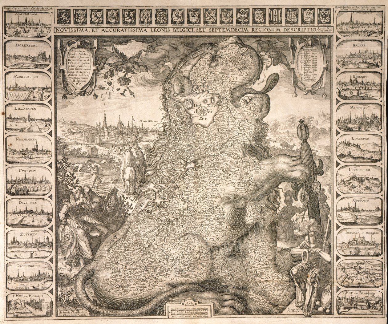 De sytten regioner i den belgiske løve, ca.1583 af Claes Jansz Visscher
