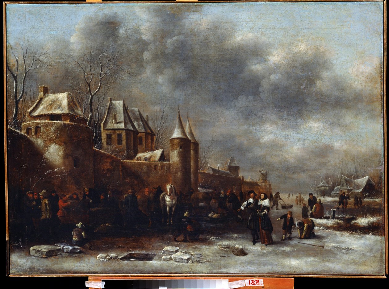 Chateau au bord de la riviere (Et slot ved flodbredden). Maleri af Claes Molenaer (Claes af Claes  Molenaer
