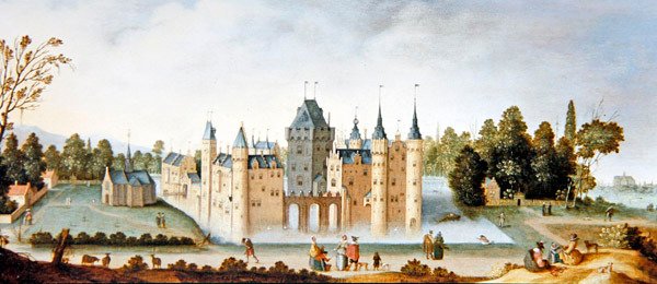 Egmond Abbey & Castle (olie på panel) af Claes Jacobsz. van der Heck