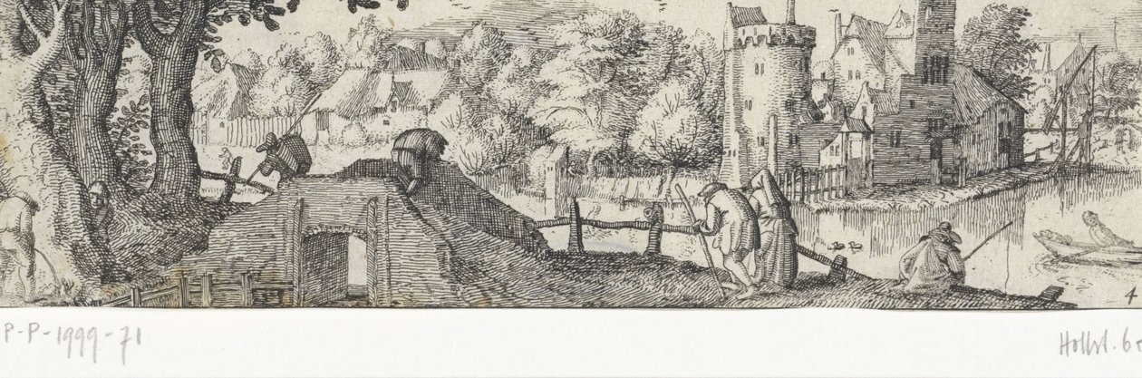 Udsigt over et slot Professioner og ansigter i og omkring Amsterdam (serietitel) af Claes Jansz. Visscher (II) (attributed to)