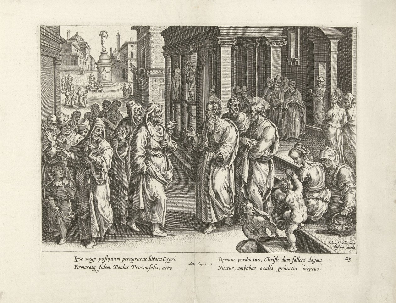 Paul skændes med troldmanden Elymas Apostlenes Gerninger (serietitel) Acta Apostolorum (serietitel) af Claes Jansz. Visscher (II) (workshop of)