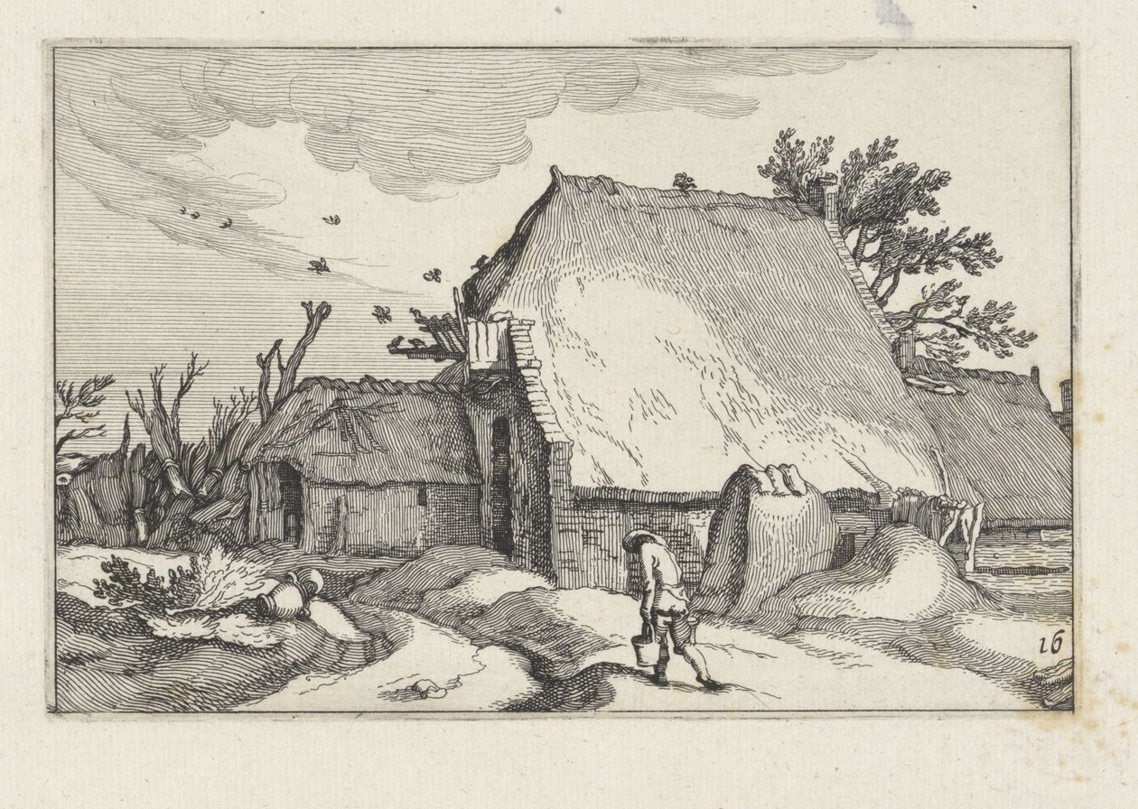Gård og mand med to spande Landskaber med gårde (serietitel) af Claes Jansz. Visscher (II)
