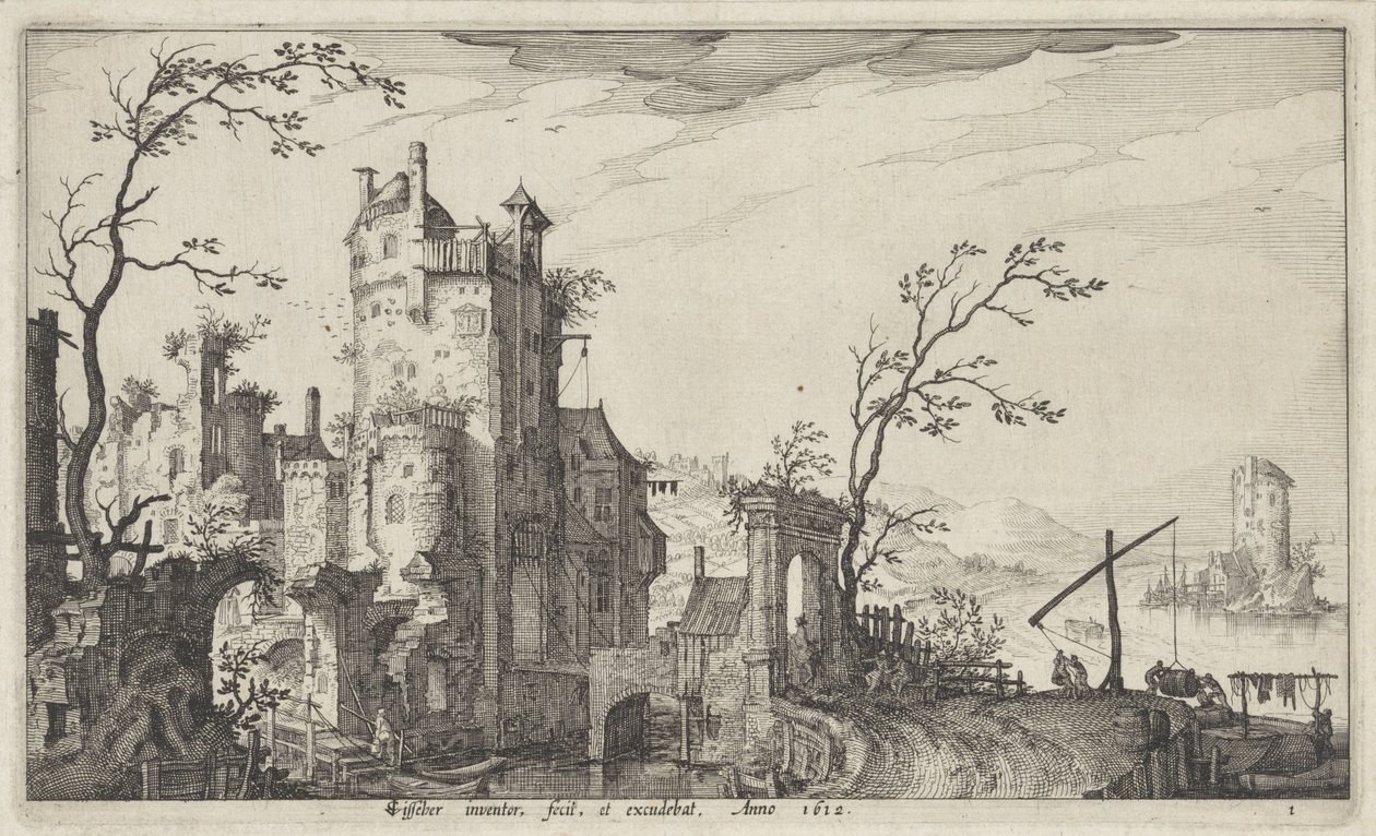 Ruinøs byport på vandet af Claes Jansz. Visscher (II)