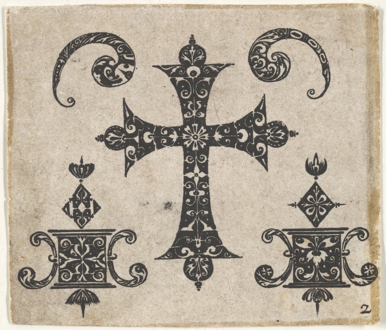 Sorttryk med latinsk kors og små motiver, ca. 1620. af Claes Jansz Visscher