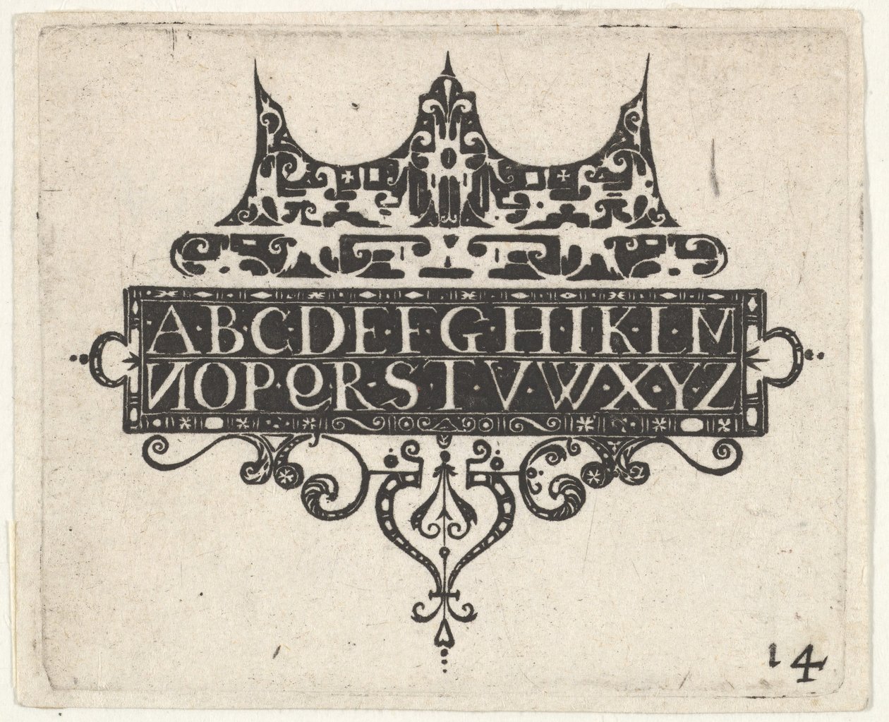 Sorttryk med alfabetet, ca. 1620. af Claes Jansz Visscher
