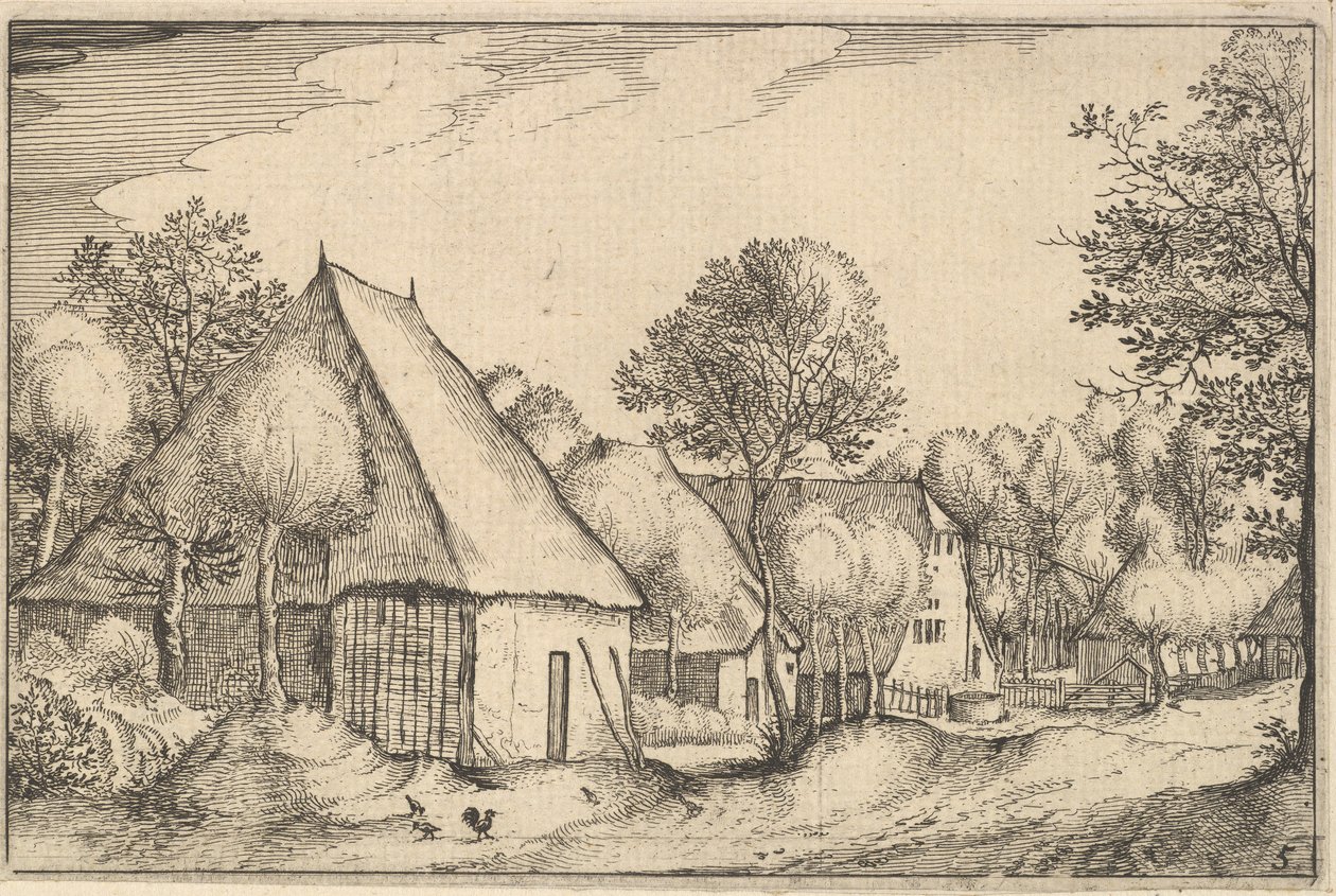Gårdsplads, plade 5 fra Regiunculae et Villae aliquot Ducatus Brabantiae, ca. 1610 af Claes Jansz Visscher