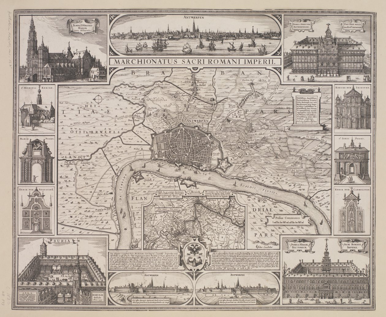 Plan af Antwerpen med prospekt af byen og de vigtigste bygninger af Claes Jansz. Visscher