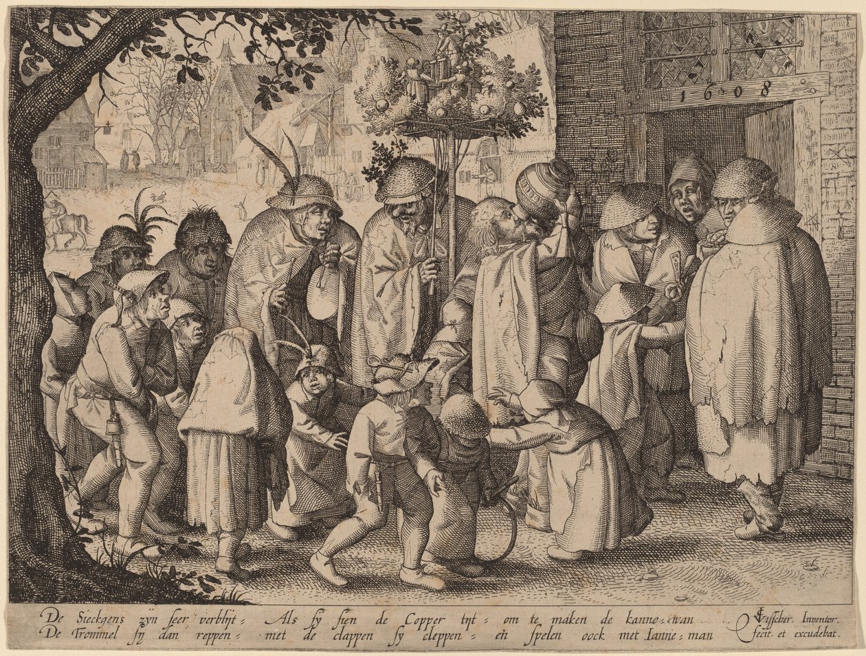 Procession af festlige spedalske af Claes Jansz Visscher