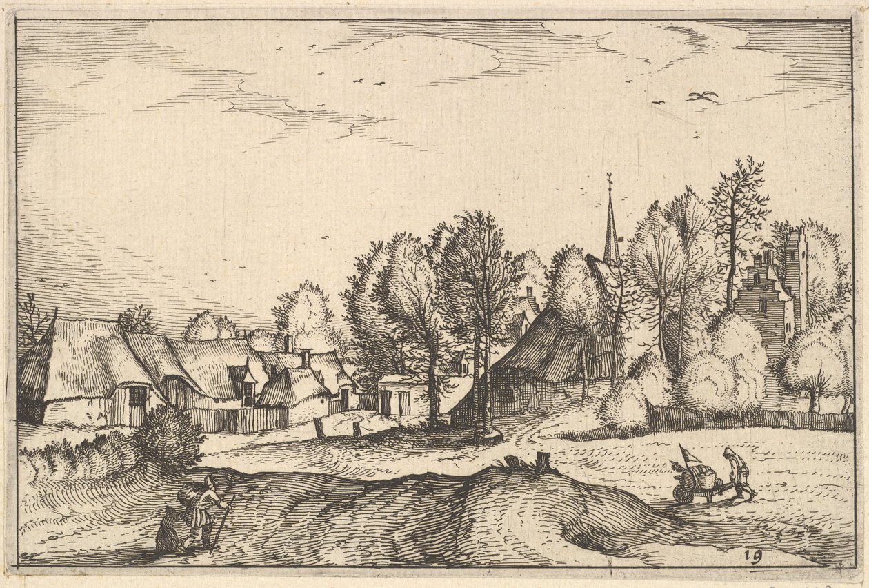 Vej ind i en landsby, plade 19 fra regioner og villaer i hertugdømmet Brabant, ca. 1610 af Claes Jansz Visscher