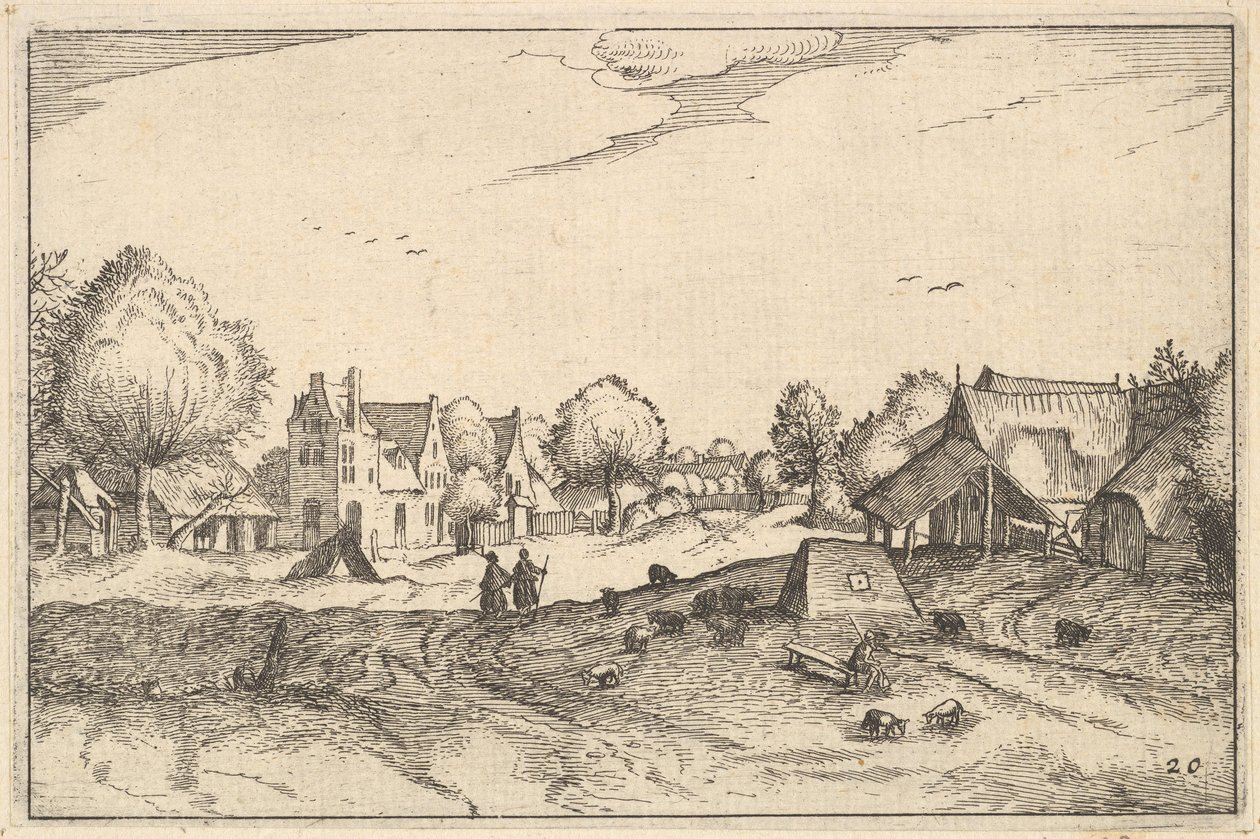 Village Road, plade 20 fra hertugdømmet Brabant, ca. 1610 af Claes Jansz Visscher