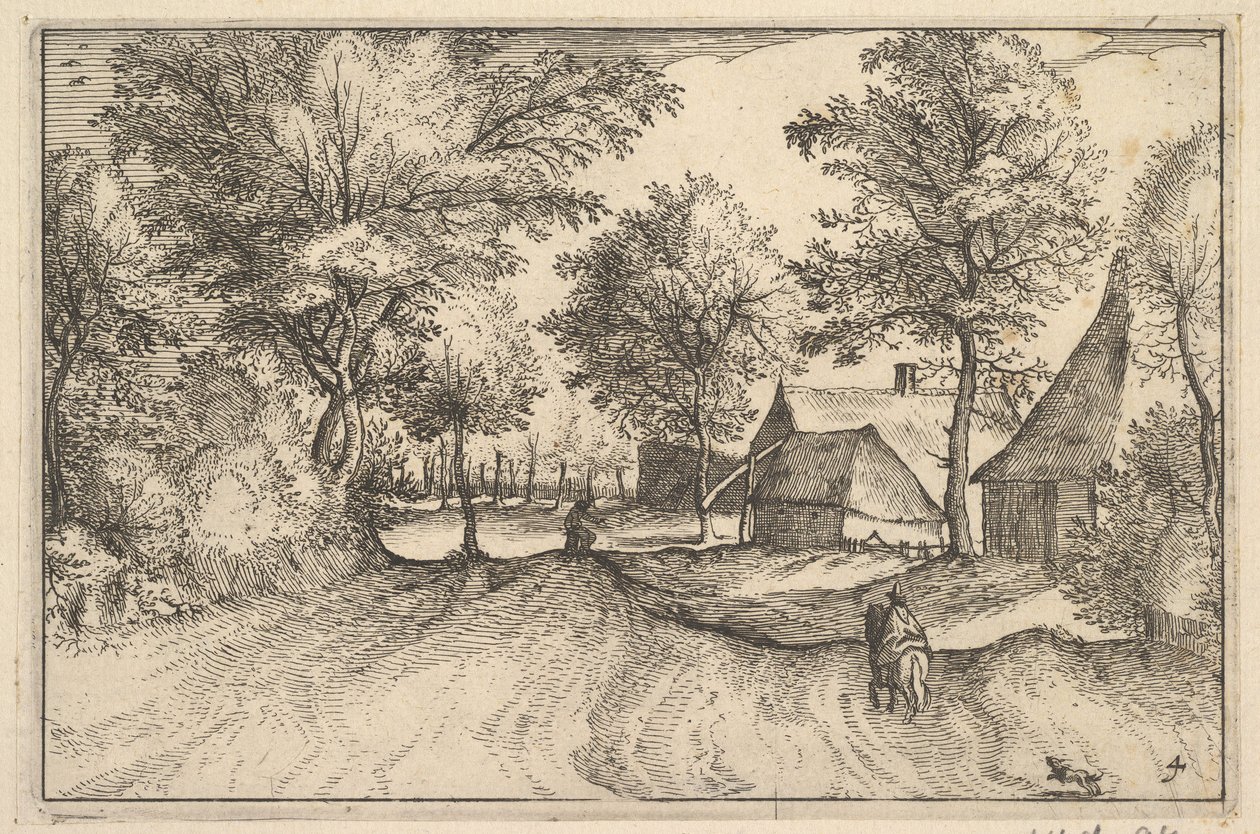Village Road, plade 4 fra hertugdømmet Brabant, ca. 1610 af Claes Jansz Visscher