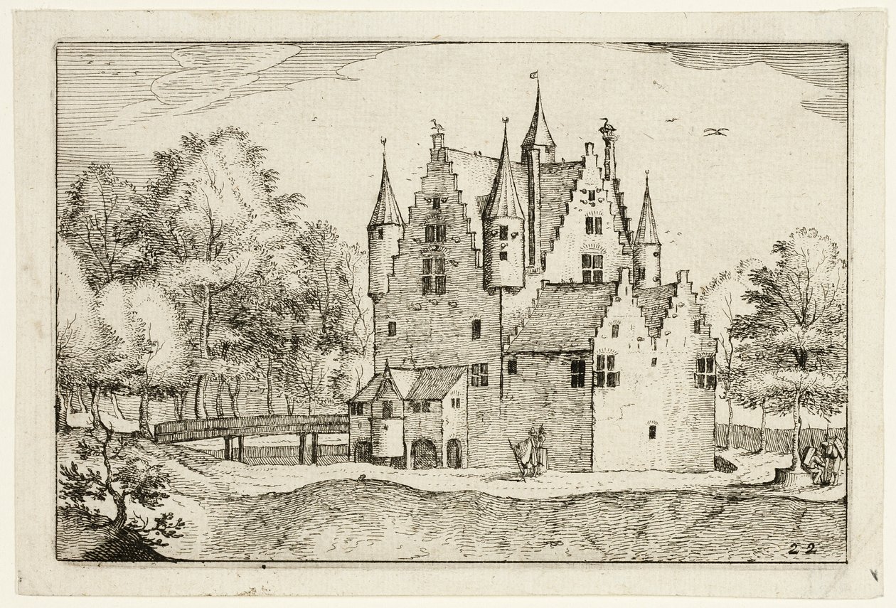 Et slot, plade 22 efter Billeder af gårde, landhuse og rustikke landsbyer (Praediorum villarum et rusticarum casularum icones) af Claes Jansz. Visscher II