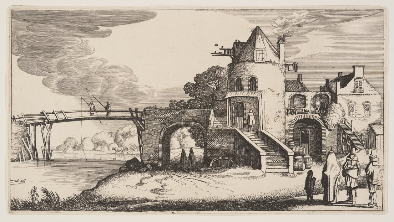 Bro med betalingshus, fra Landskaber (Playsante Lantschappen) af Claes Jansz. Visscher II