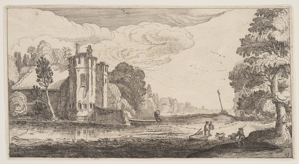 Landhus med to sekskantede tårne, fra Landskaber (Playsante Lantschappen) af Claes Jansz. Visscher II