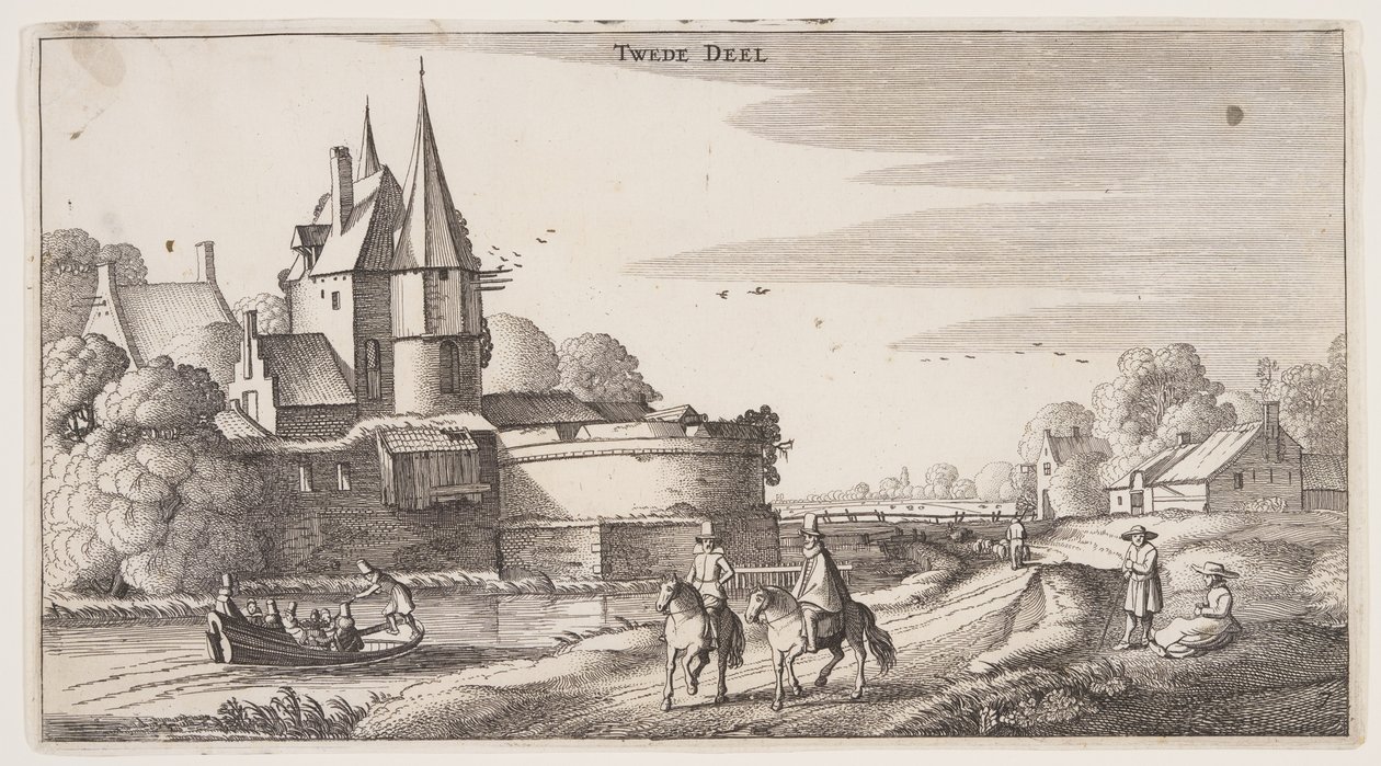 Landevej langs en landsby med en bastion, fra Landskaber (Playsante Lantschappen) af Claes Jansz. Visscher II
