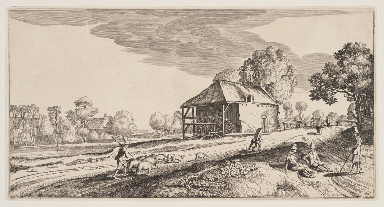 Korsvej nær en vandmølle, fra Landskaber (Playsante Lantschappen) af Claes Jansz. Visscher II