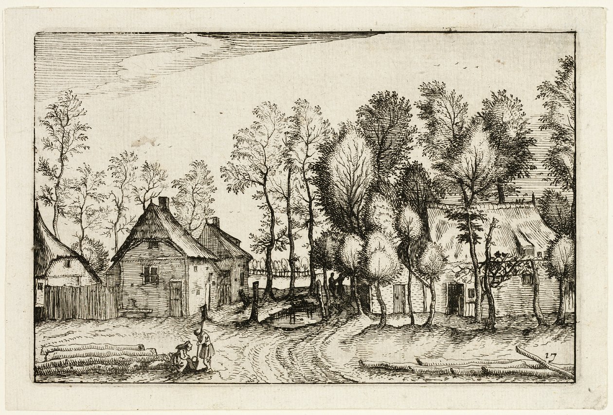 Landskab med huggede træer, plade sytten efter Billeder af gårde, landhuse og rustikke landsbyer (Praediorum villarum et rusticarum casularum icones) af Claes Jansz. Visscher II