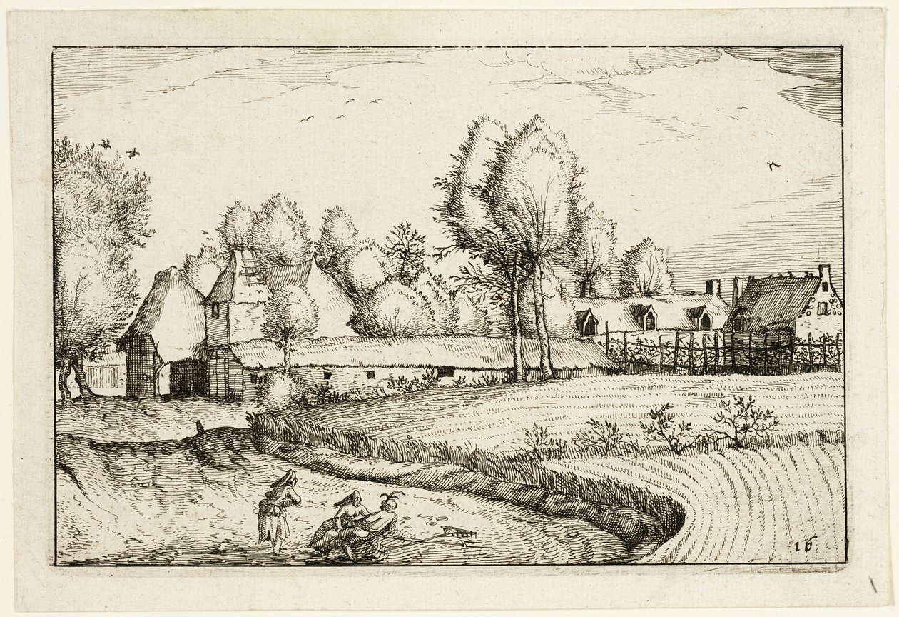 Vej langs en mark, plade seksten efter Billeder af gårde, landhuse og rustikke landsbyer (Praediorum villarum et rusticarum casularum icones) af Claes Jansz. Visscher II