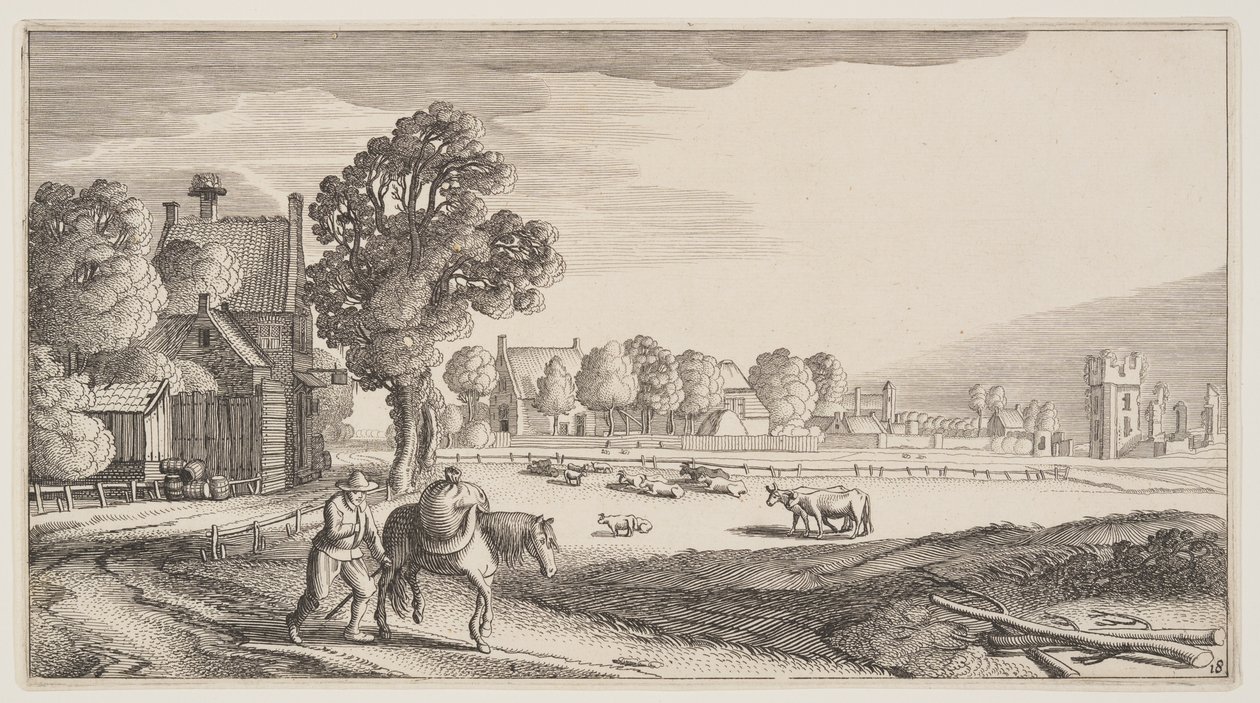 Veje langs en græsmark, fra Landskaber (Playsante Lantschappen) af Claes Jansz. Visscher II