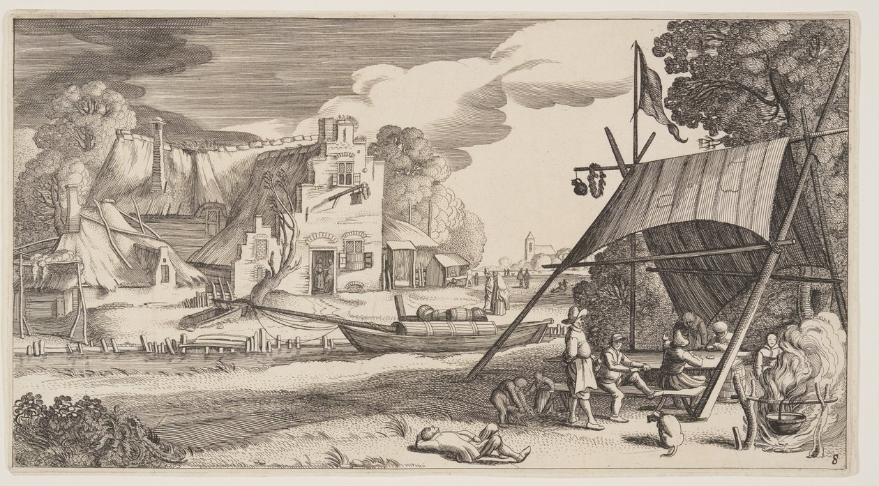 Telt med folk fra landet, fra Landskaber (Playsante Lantschappen) af Claes Jansz. Visscher II