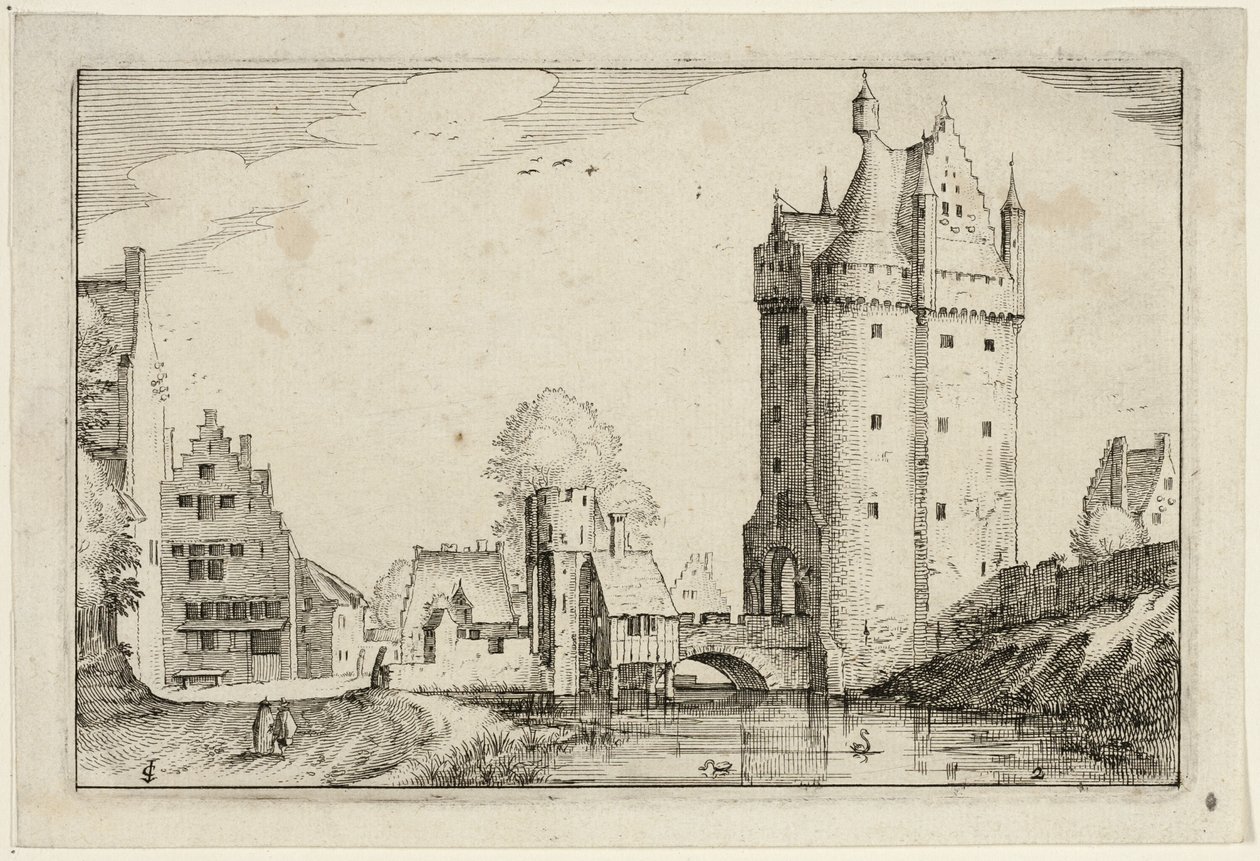 Byport, planche to efter Billeder af gårde, landhuse og rustikke landsbyer (Praediorum villarum et rusticarum casularum icones) af Claes Jansz. Visscher II