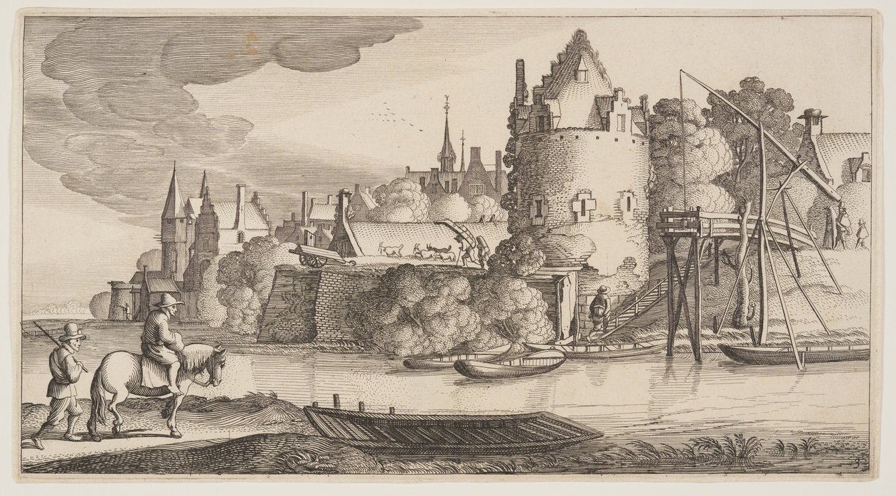 By beliggende ved en flod, fra Landskaber (Playsante Lantschappen) af Claes Jansz. Visscher II