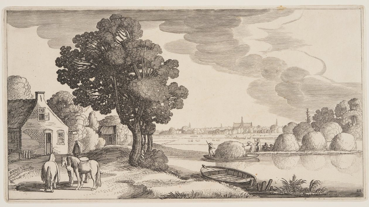 Transport af hø på en flod, fra Landscapes (Playsante Lantschappen) af Claes Jansz. Visscher II