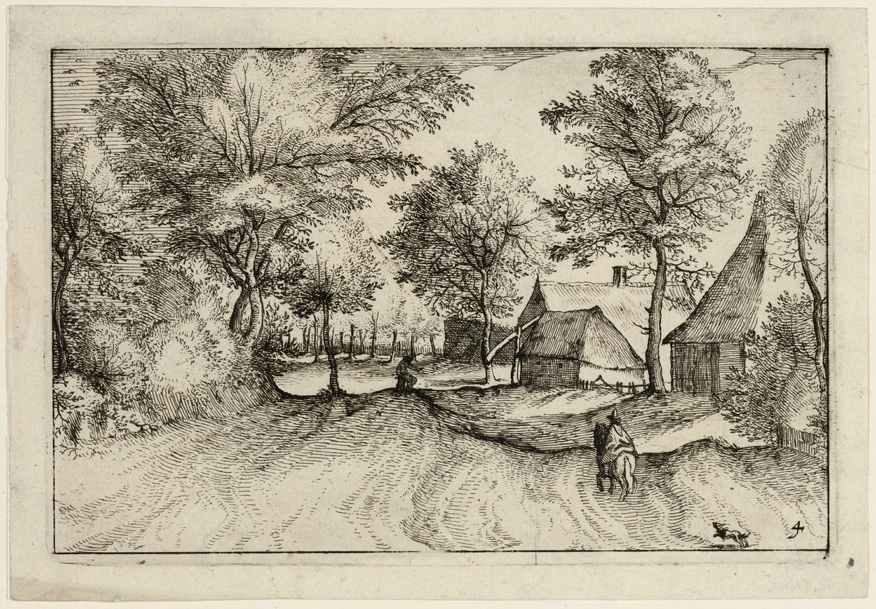 Village Road, plade fire efter Billeder af gårde, landhuse og rustikke landsbyer (Praediorum villarum et rusticarum casularum icones) af Claes Jansz. Visscher II