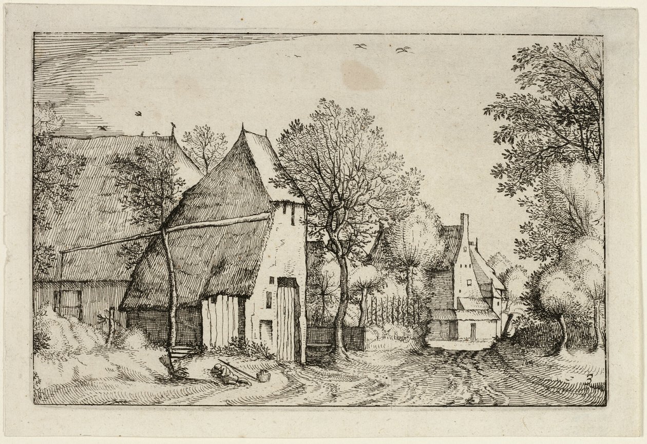 Village Road, plade tre efter Billeder af gårde, landhuse og rustikke landsbyer (Praediorum villarum et rusticarum casularum icones) af Claes Jansz. Visscher II