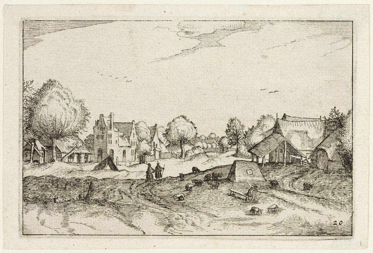 Village Road, plade tyve efter Billeder af gårde, landhuse og rustikke landsbyer (Praediorum villarum et rusticarum casularum icones) af Claes Jansz. Visscher II