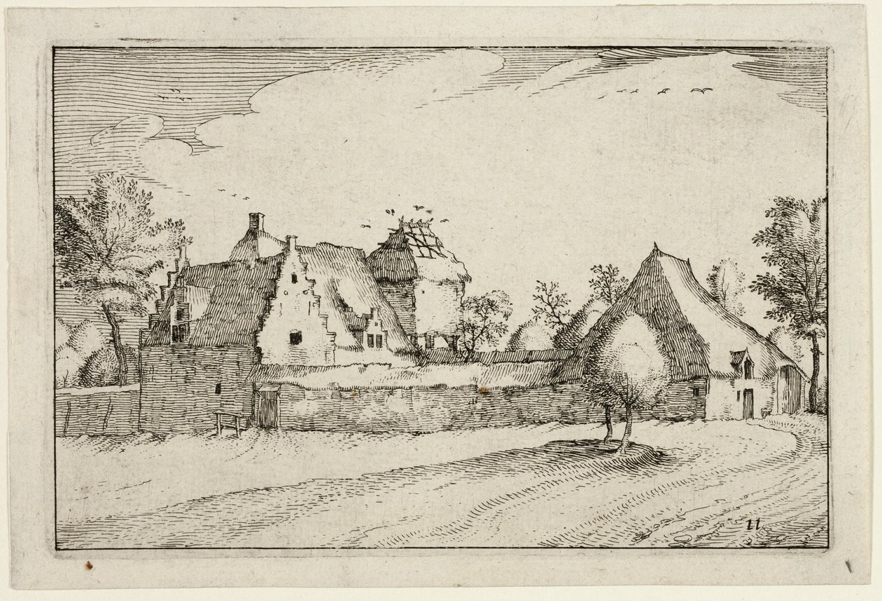 Walled Farm, planche elleve efter Billeder af gårde, landhuse og rustikke landsbyer (Praediorum villarum et rusticarum casularum icones) af Claes Jansz. Visscher II
