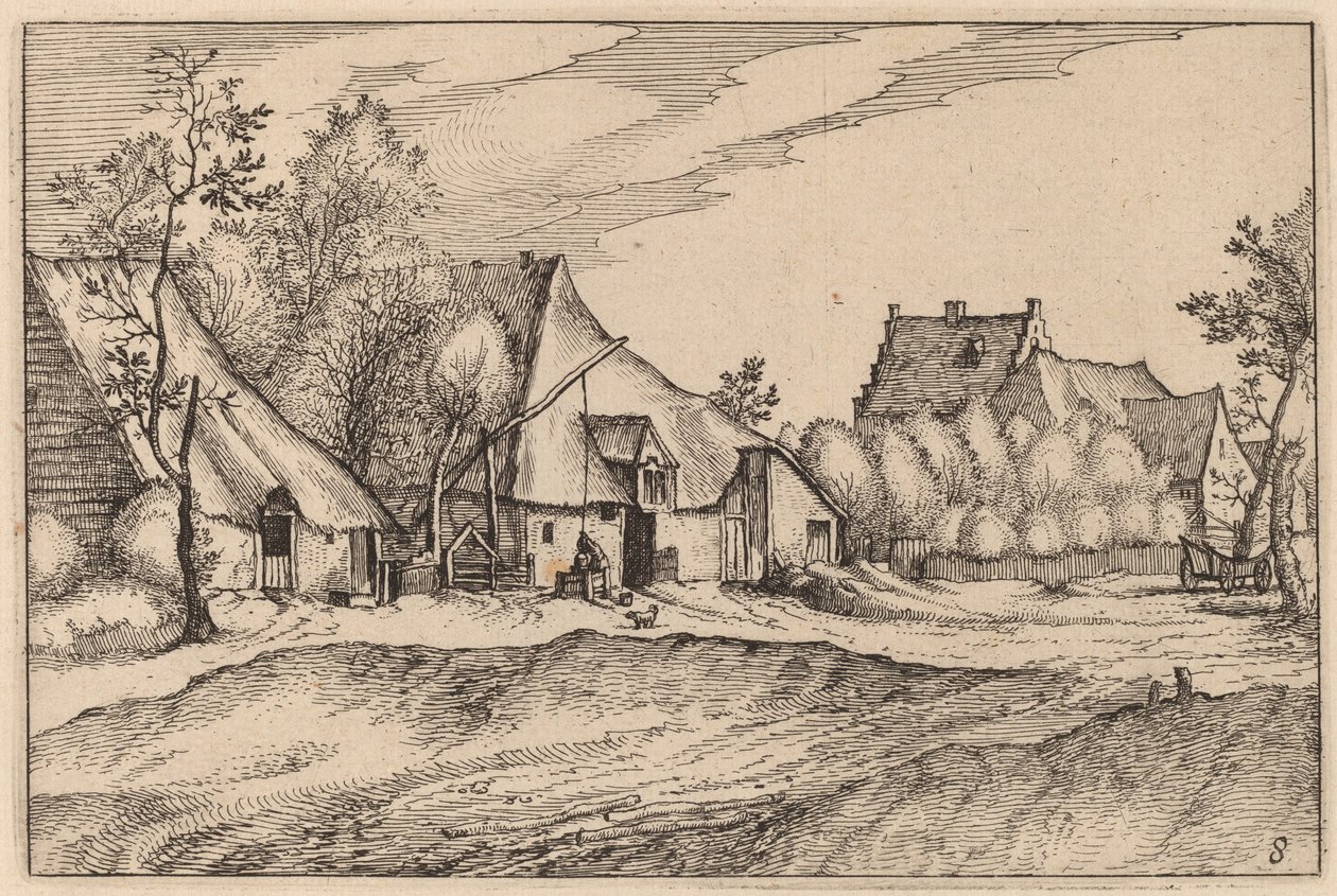 Gårde i en landsby af Claes Jansz Visscher after Johannes van Doetechum, the Elder after Lucas